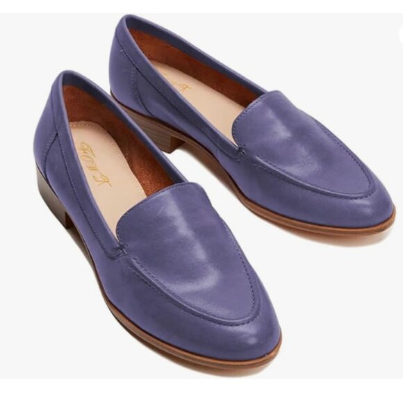 Women Purple Suede Loafers, Leather Slip-ons, Classic  FOWT Purple Wide Width Shoes Slip On Block Stripped Heel Pointed Toe Loafer